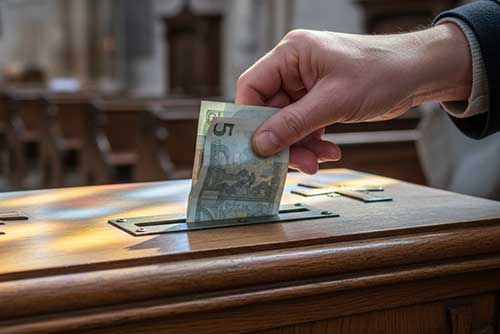 Giving money for offering.