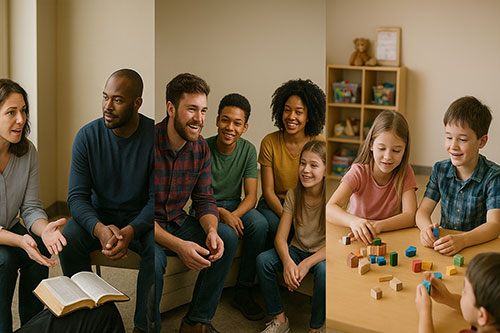 Visual representation of different age group classes (Adults, Youth, Children) for systematic, age-appropriate Sunday School teaching.